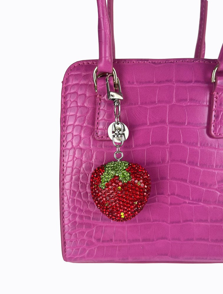 Rhinestone Strawberry Keychain